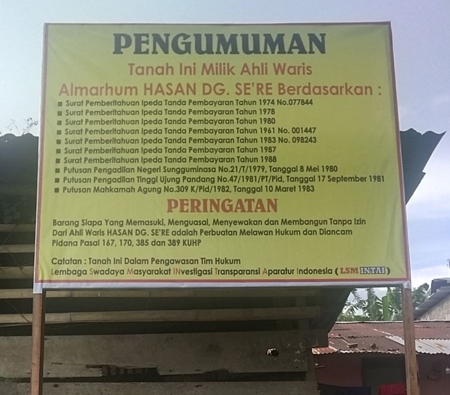 Diklaim Pemprov Sulsel, Ahli Waris Pasang Papan Bicara