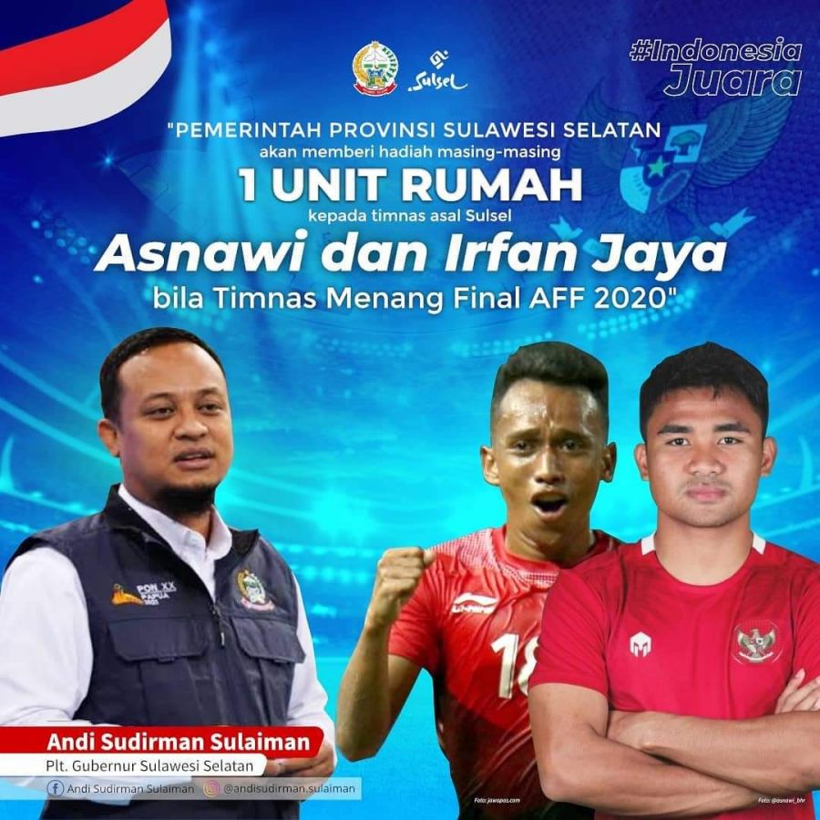 Juara AFF 2020, Plt Gubernur Sulsel Siapkan Rumah Untuk Pemain Timnas Indonesia Asal Sulsel