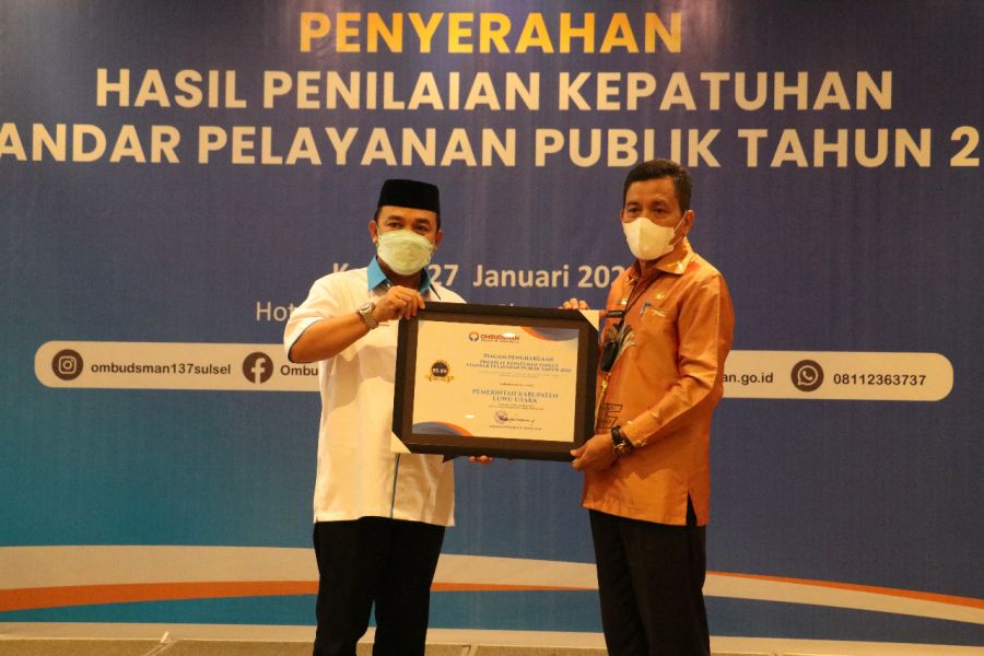 Luwu Utara Terima Penghargaan Kepatuhan Standar Pelayanan Publik dari Ombudsman