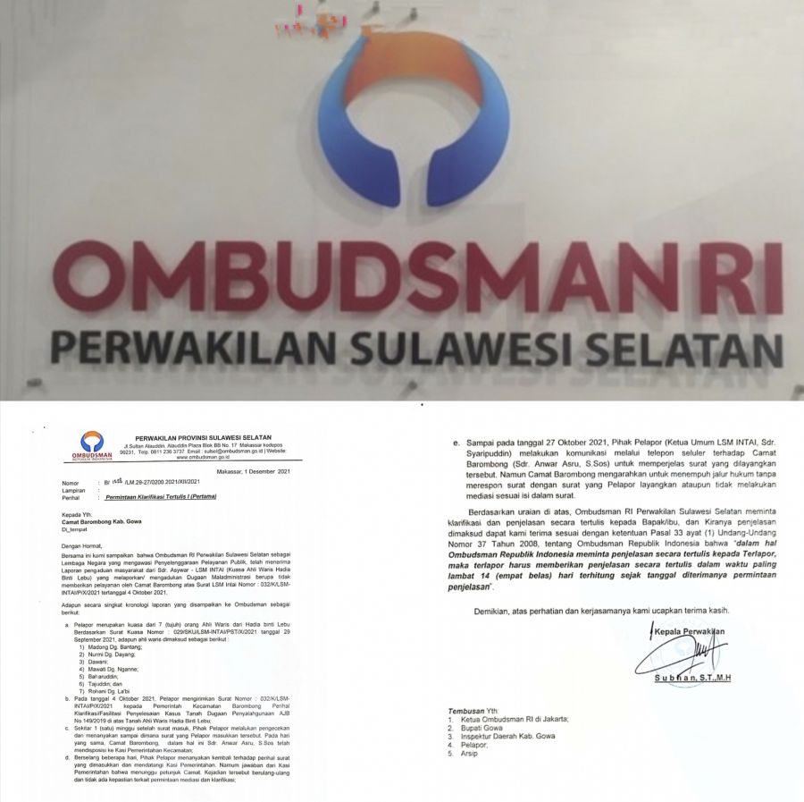 Pelayanan Publik Buruk, Camat Barombong Dilayangkan Surat Oleh Ombudsman RI Sulsel